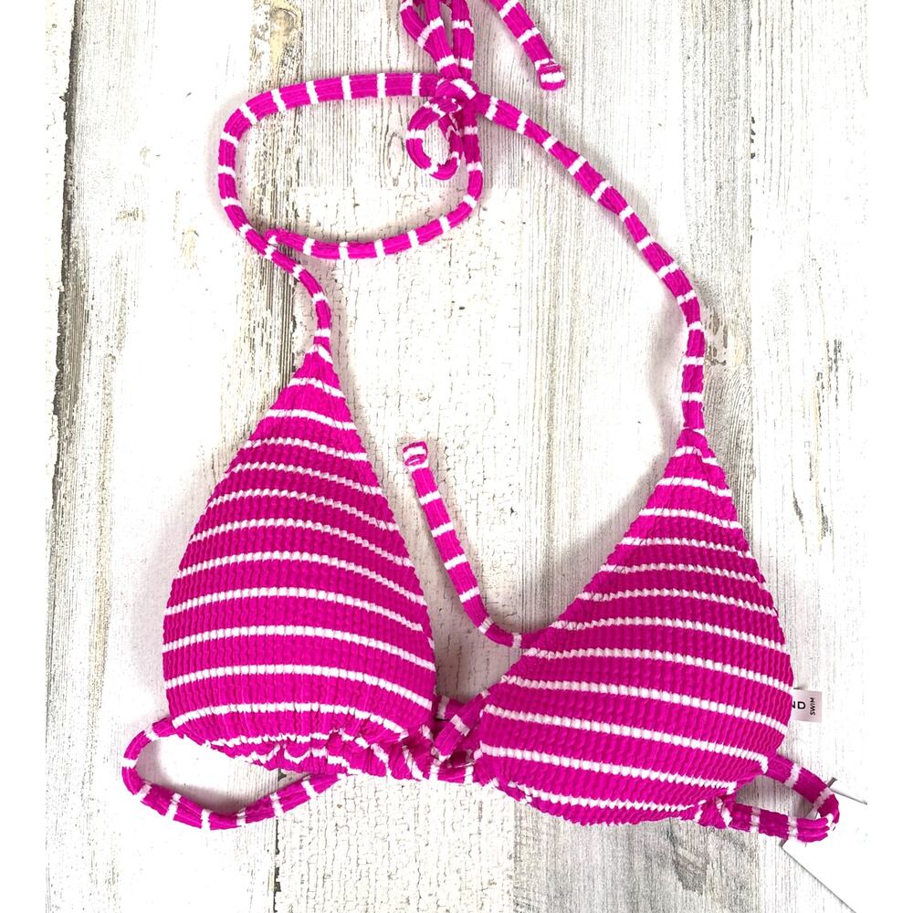 Lucky Brand Womens L Hot Pink White Stripe Tie Back Bikini Top Swim Beach NWT